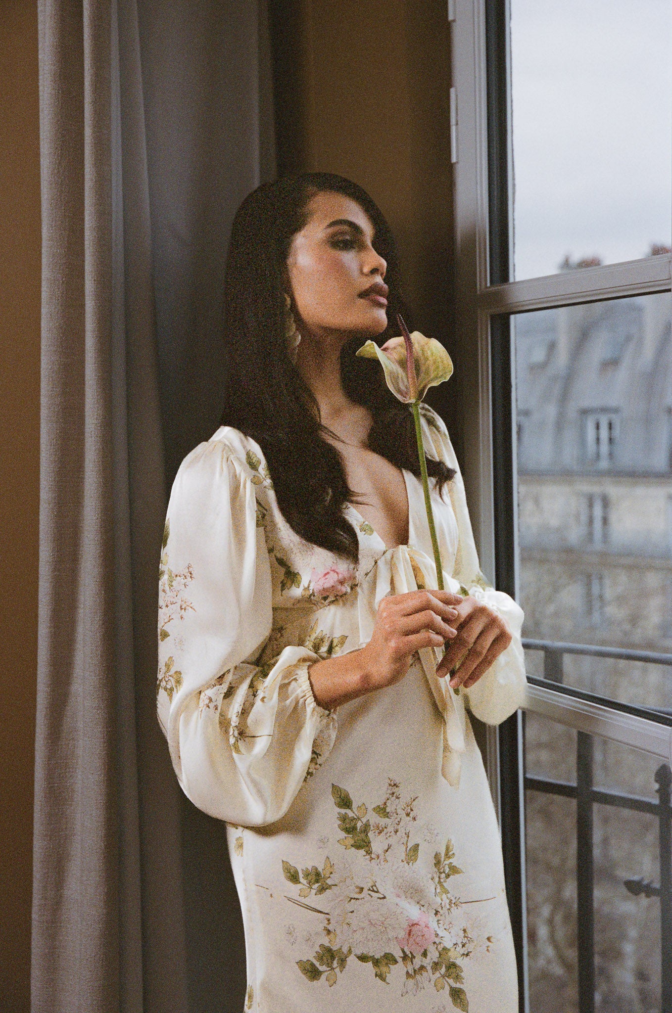 Floral-print satin dress - Yellow Floral-print satin dress - Yellow