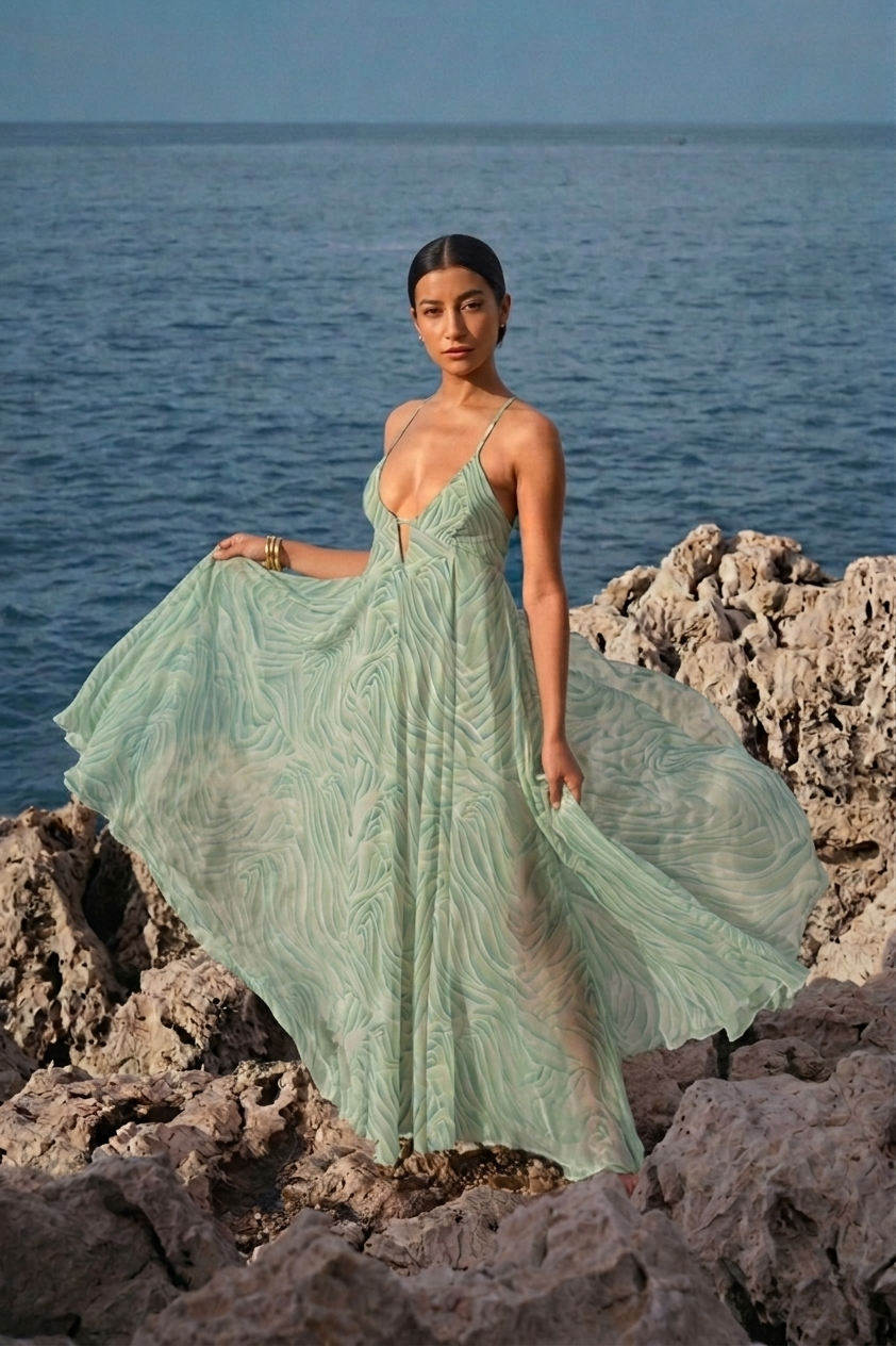 Robe longue en chiffon à imprimé - vert