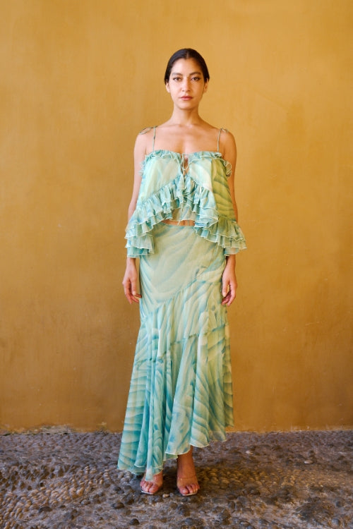 Haut en chiffon à volants et à imprimé – Vert