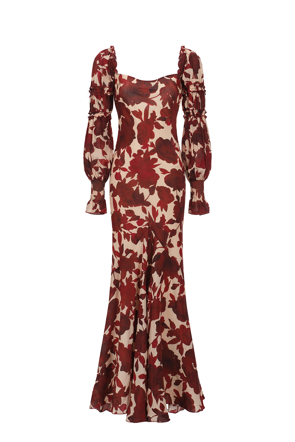 Robe longue en crêpe de soie imprimée - Rouge