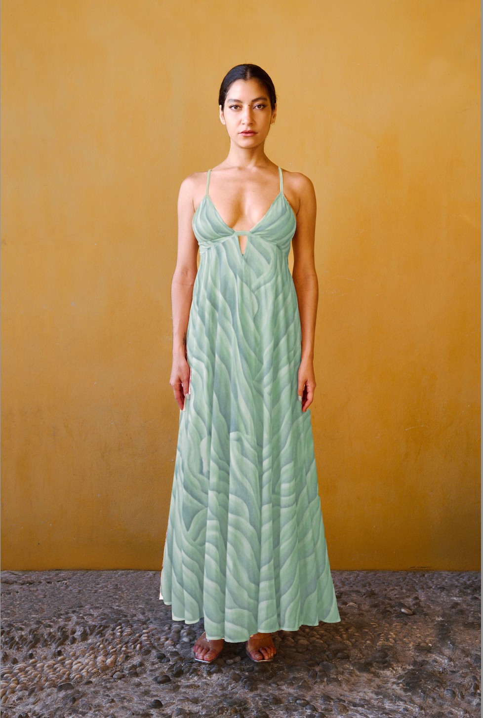 Robe longue en chiffon à imprimé - vert