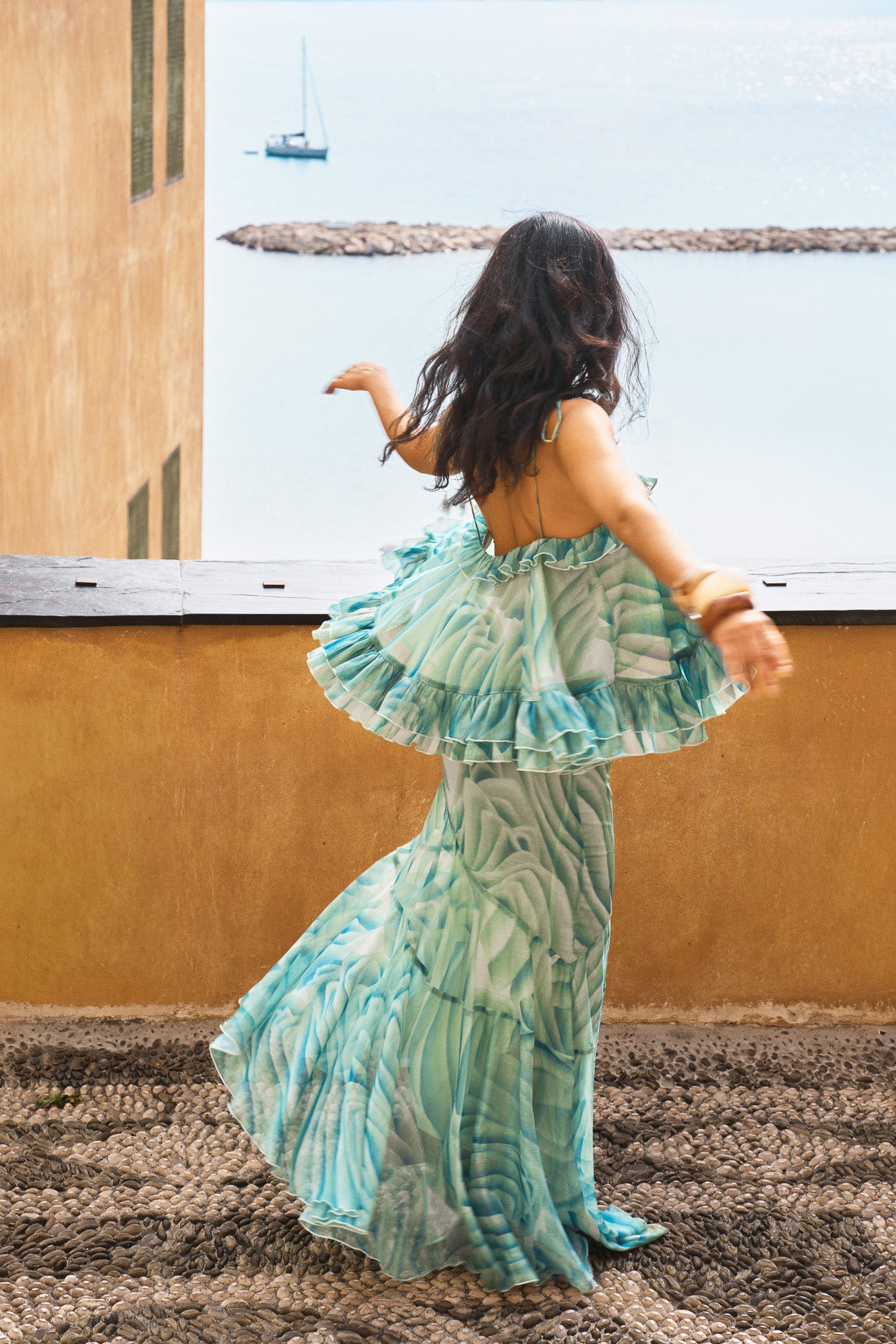 Jupe asymétrique en chiffon à imprimé – Vert