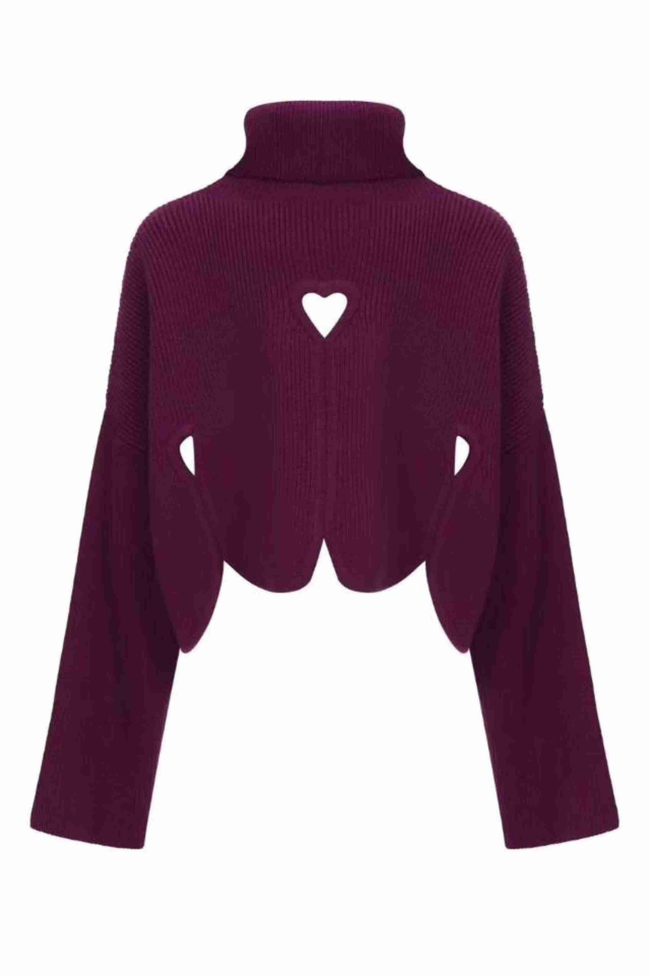 Pull en pur cachemire à découpe coeurs - bordeaux