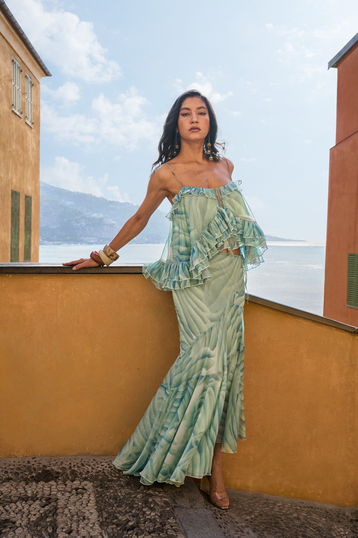 Jupe asymétrique en chiffon à imprimé – Vert