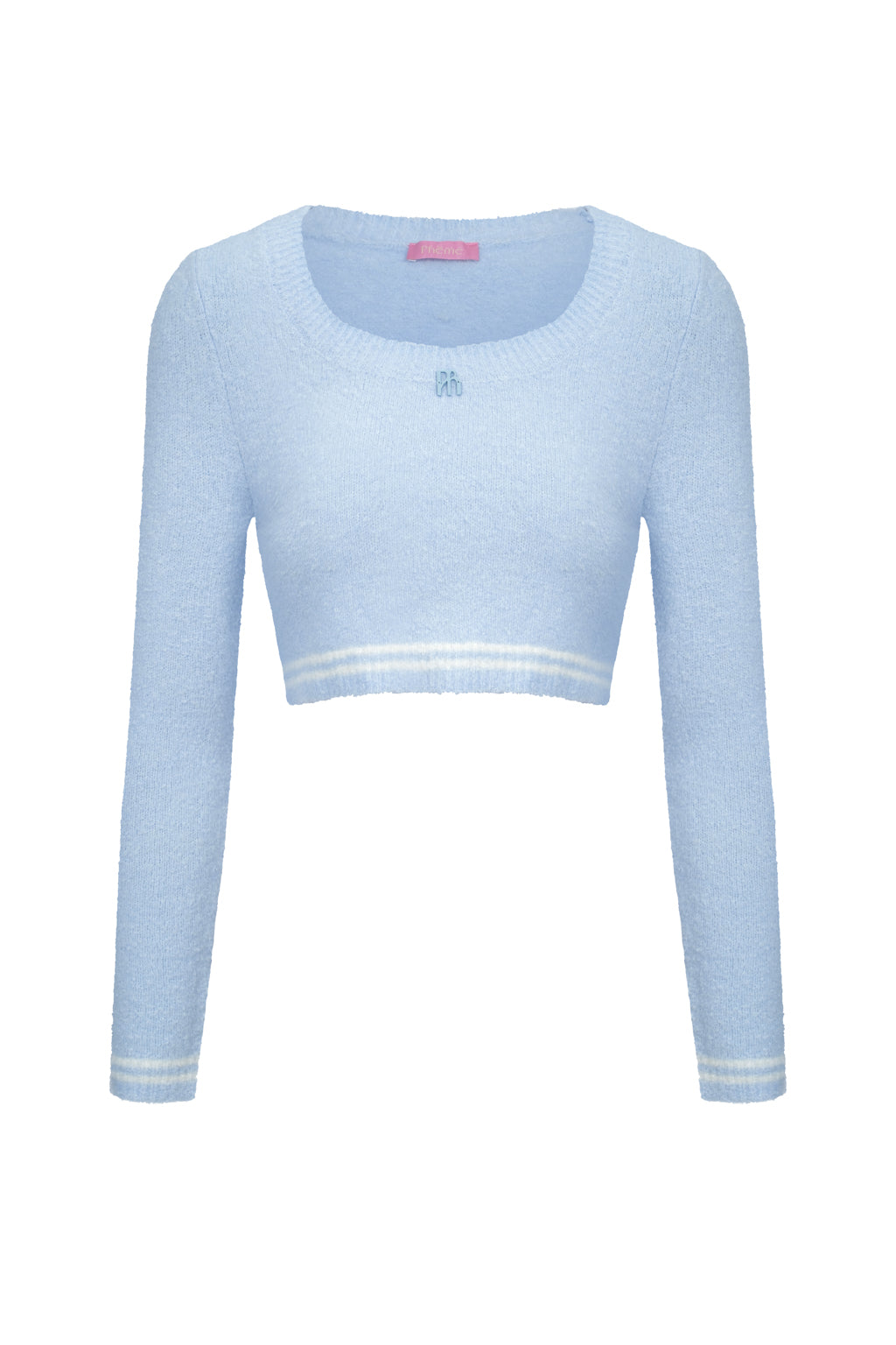 Short Cropped Boucle Knit Top - Sky Blue
