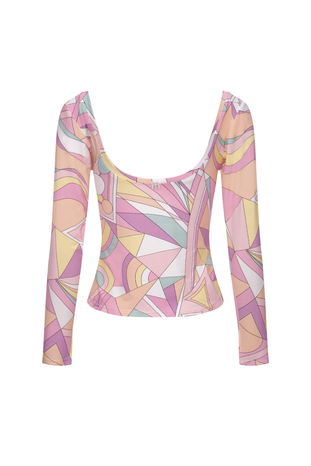 Haut en jersey à col rond à motif géométrique rétro - multicolore