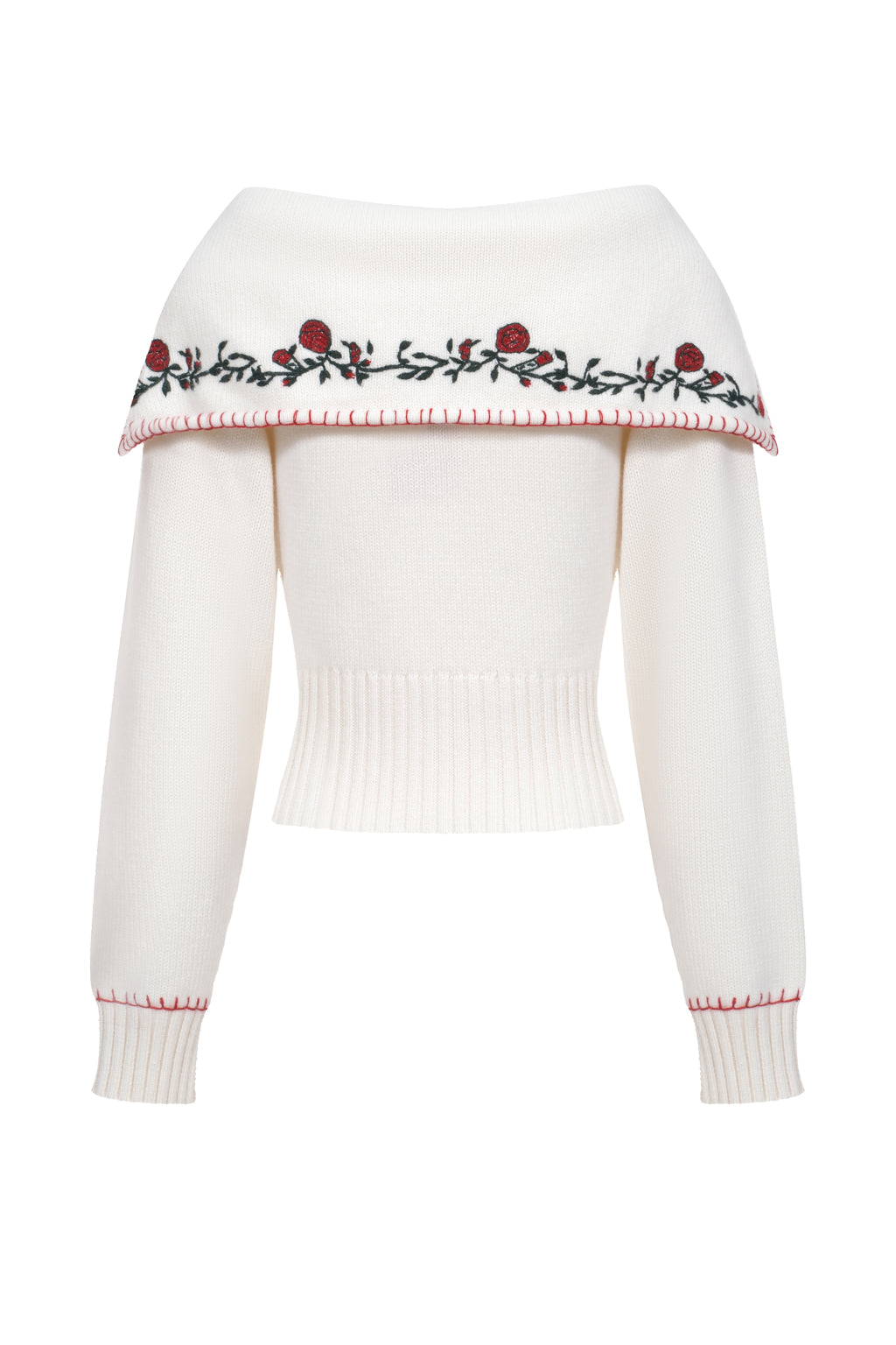 Pure cashmere sweater with embroidered collar - beige