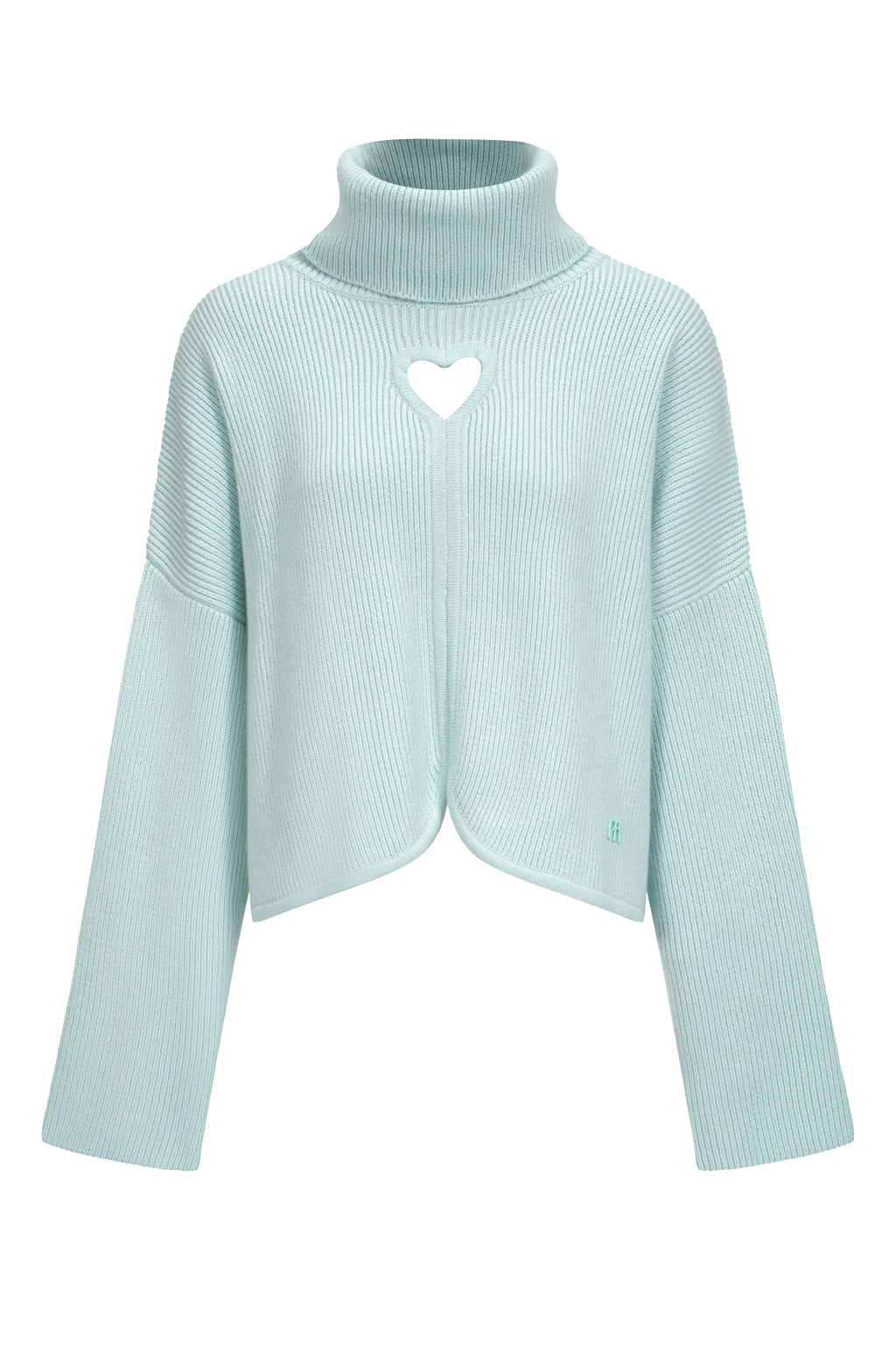 Pull en pur cachemire à découpe coeurs - vert spray