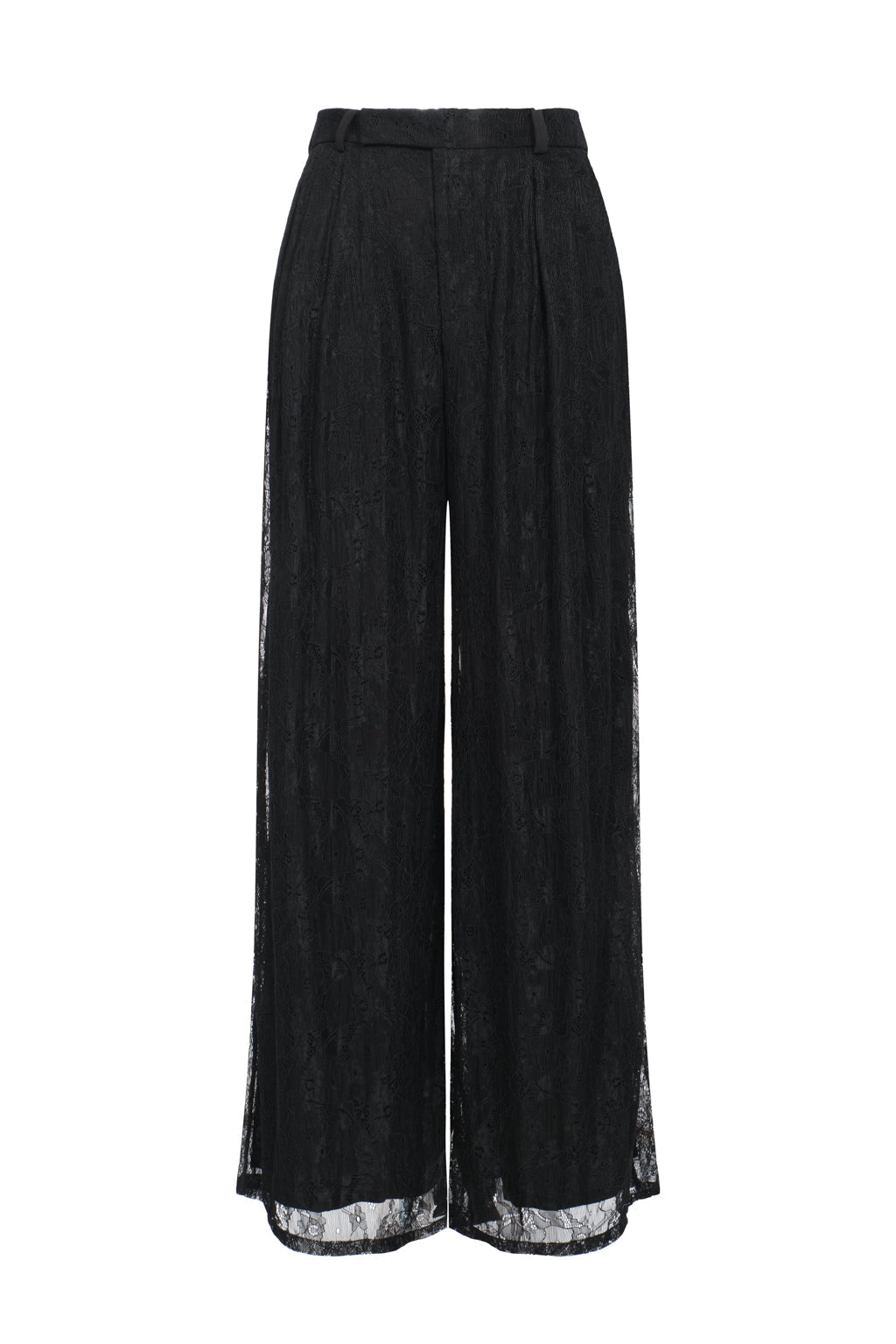 High-Waisted Wide Leg Lace Pants - Black
