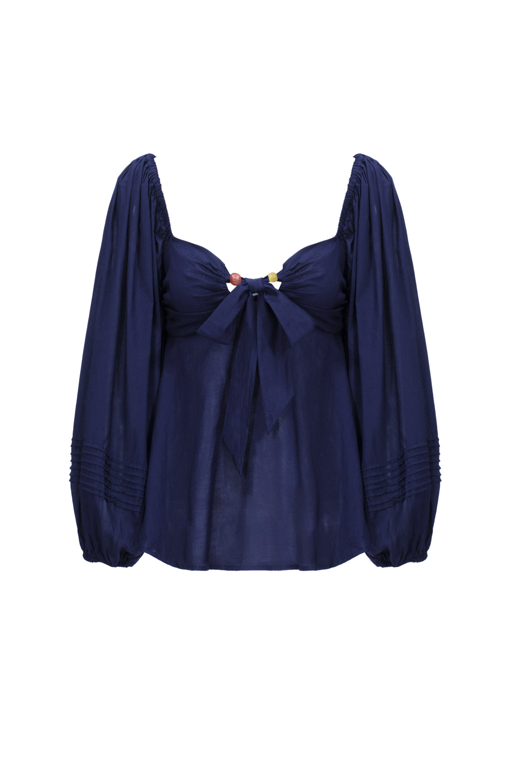 Haut à nouer avec manches bouffantes - Bleu marine Perles