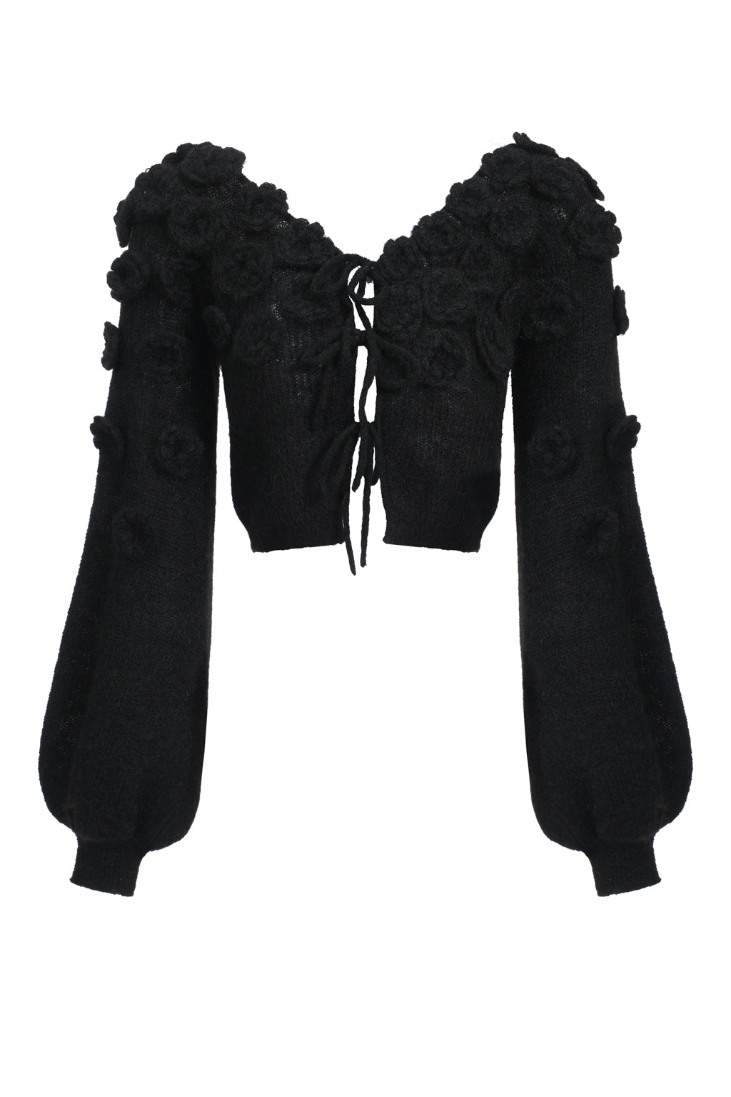 Haut en mohair melangé en crochet à fleurs à lacet - noir