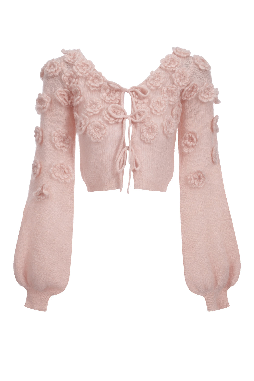 Haut en mohair melangé en crochet à fleurs à lacet - beige rosé