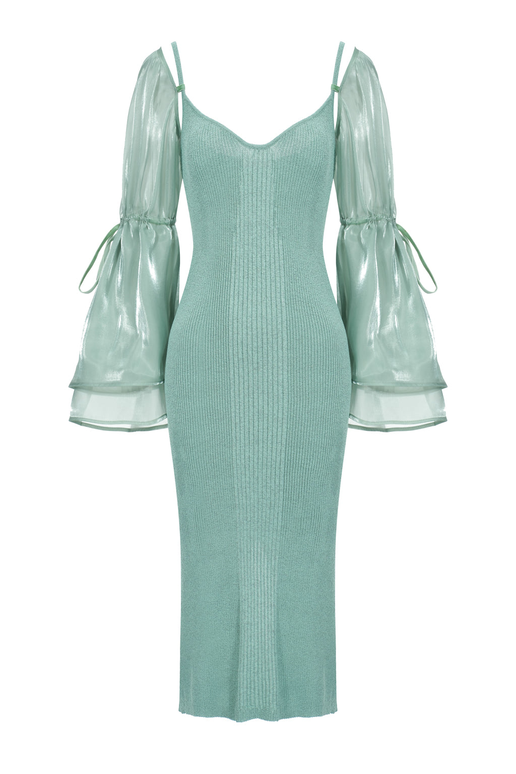 Robe en maille réfléchissante avec manche amovible en organza - vert aqua