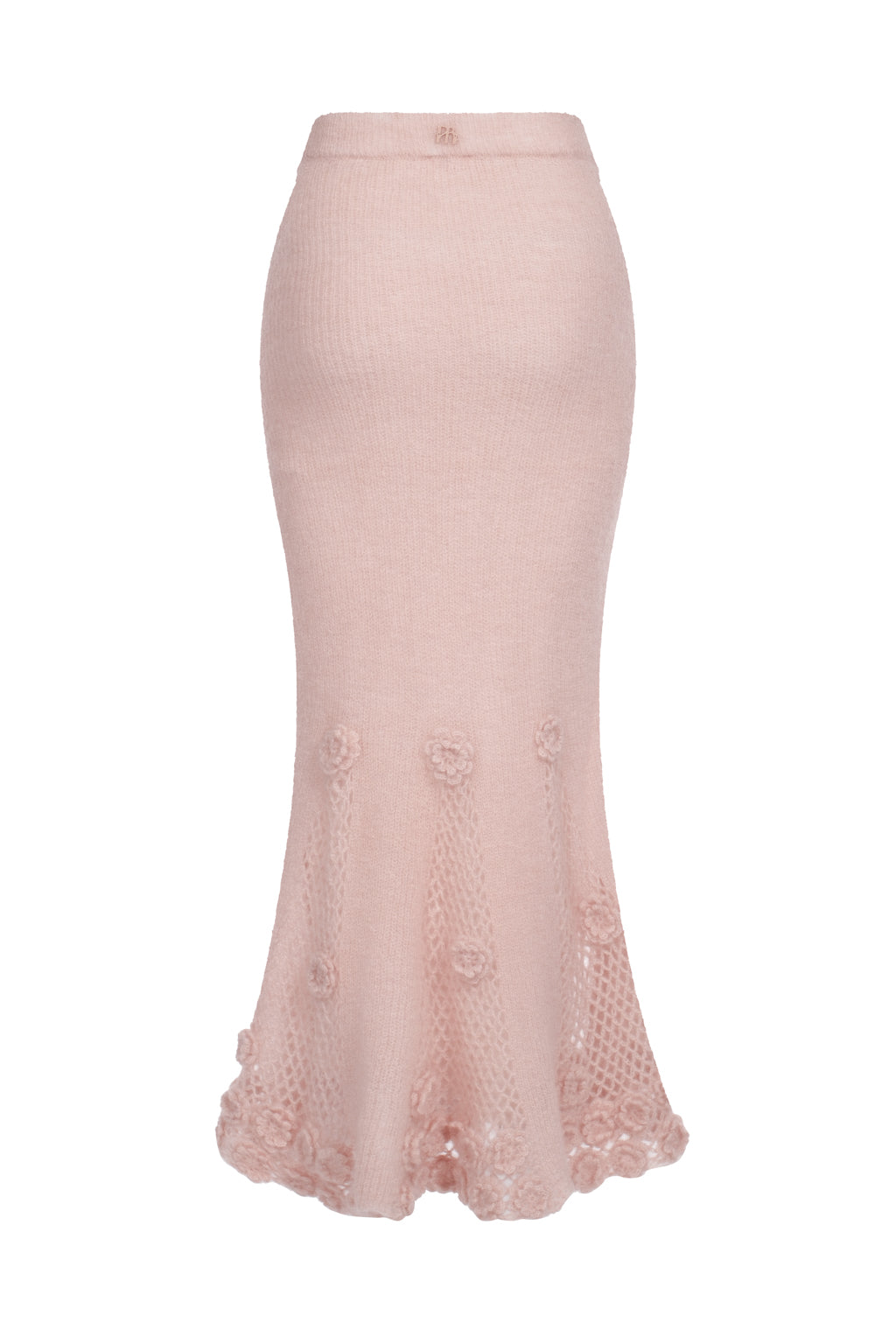 Mohair-blend long skirt with crocheted flowers - pinky beige
