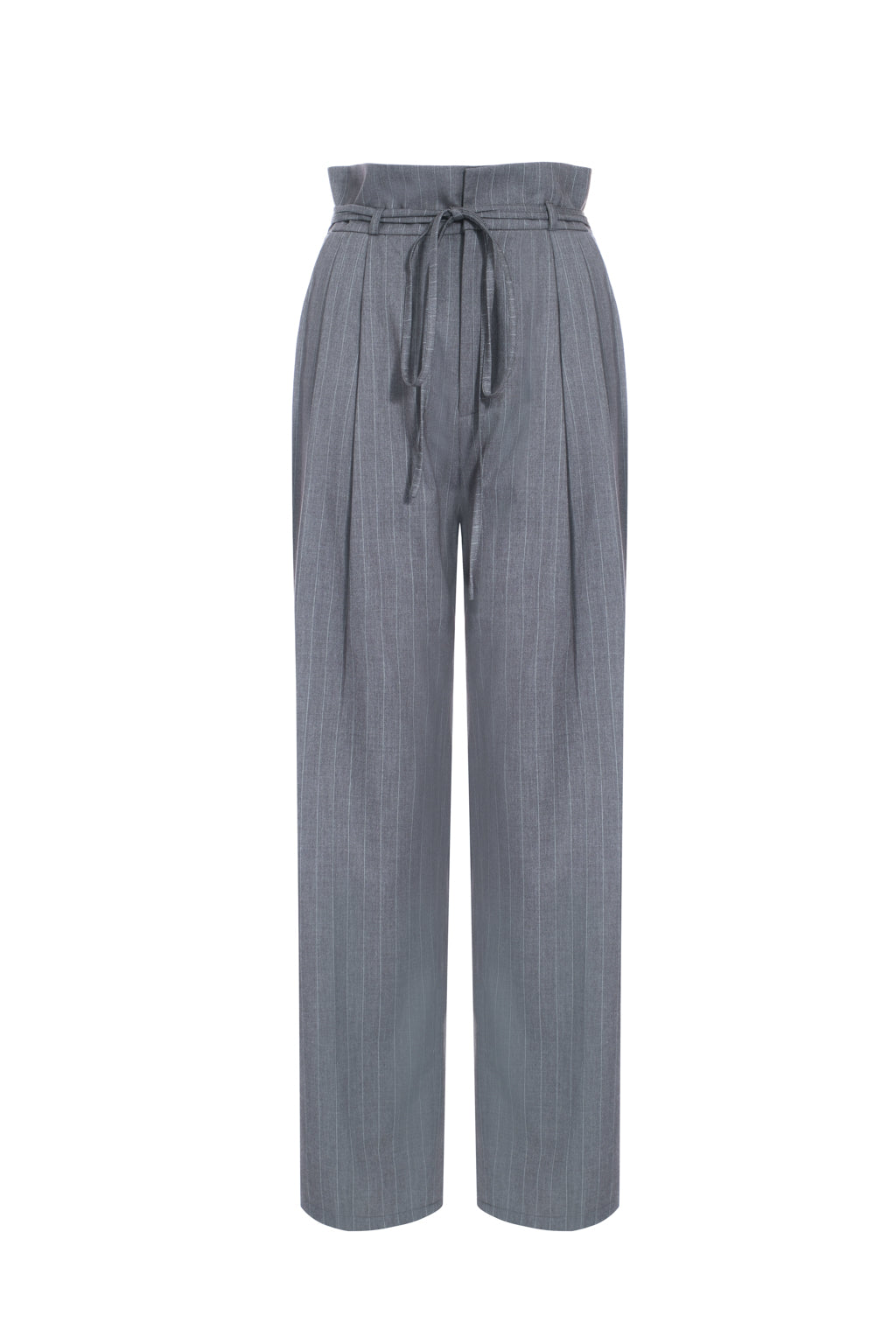 High-waisted pleated straight-leg pants with stripe - grey