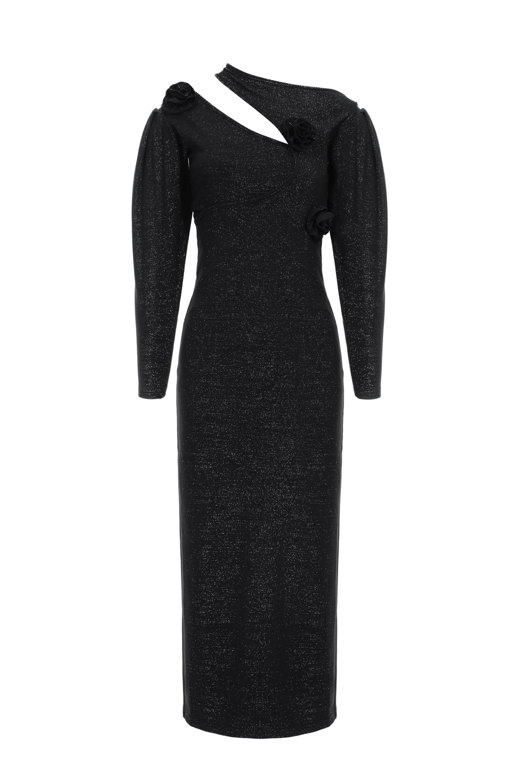 Sparkle jersey cutout midi dress with flowers - black