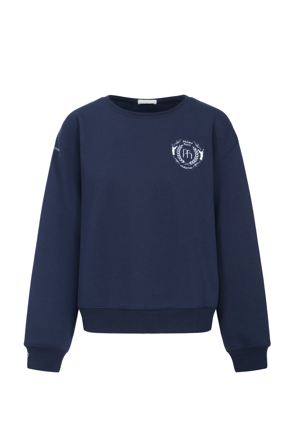 Embroidered cotton blend jersey sweatshirt - navy blue