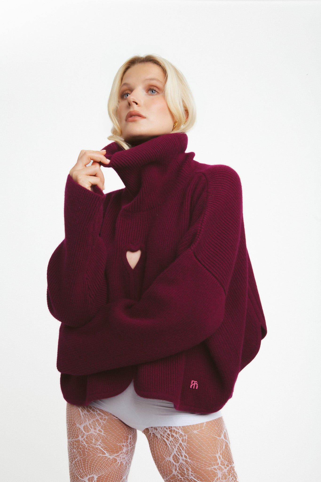 Pull en pur cachemire à découpe coeurs - bordeaux