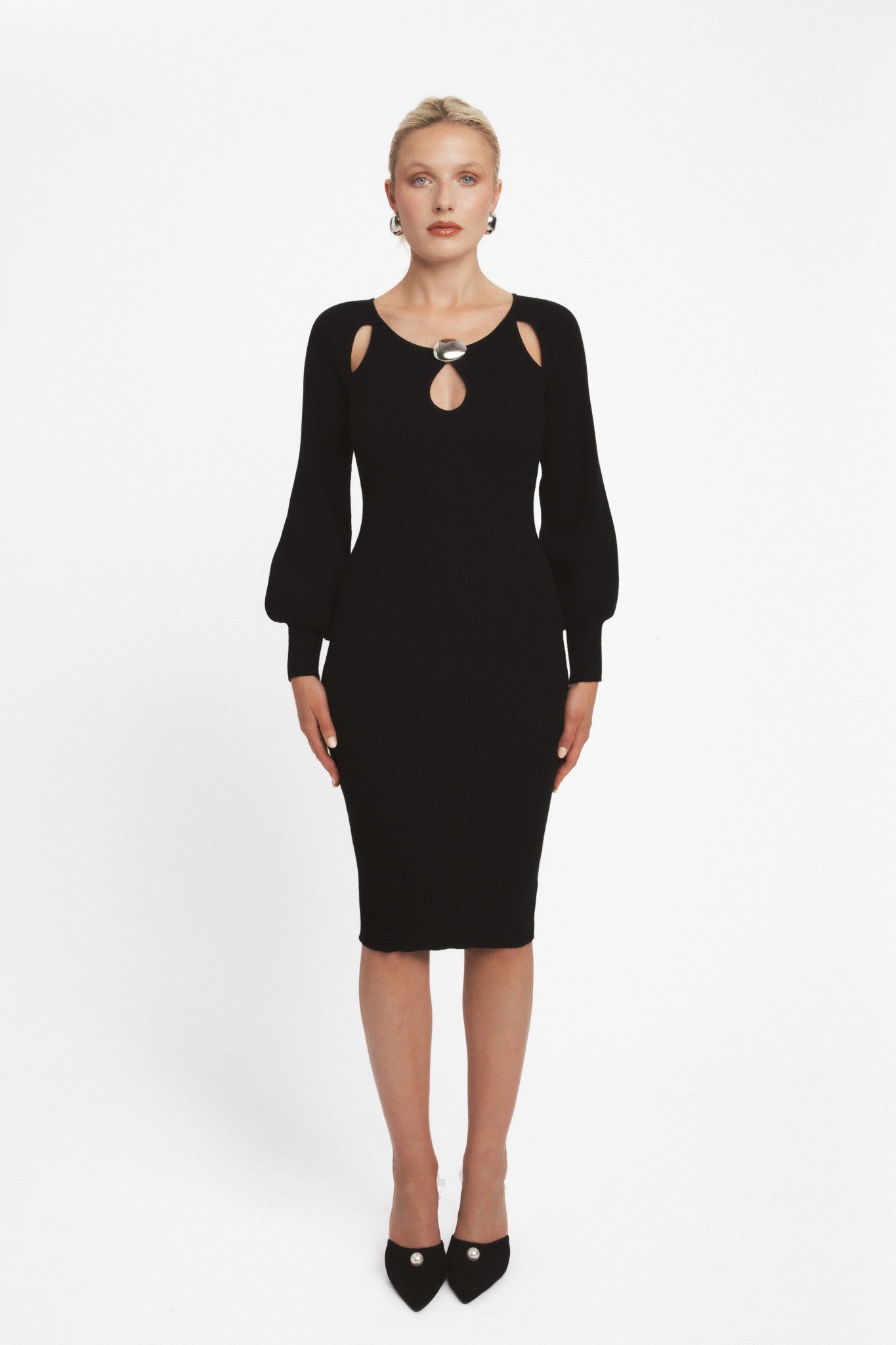 Cut-out knit dress black Cut-out knit dress black