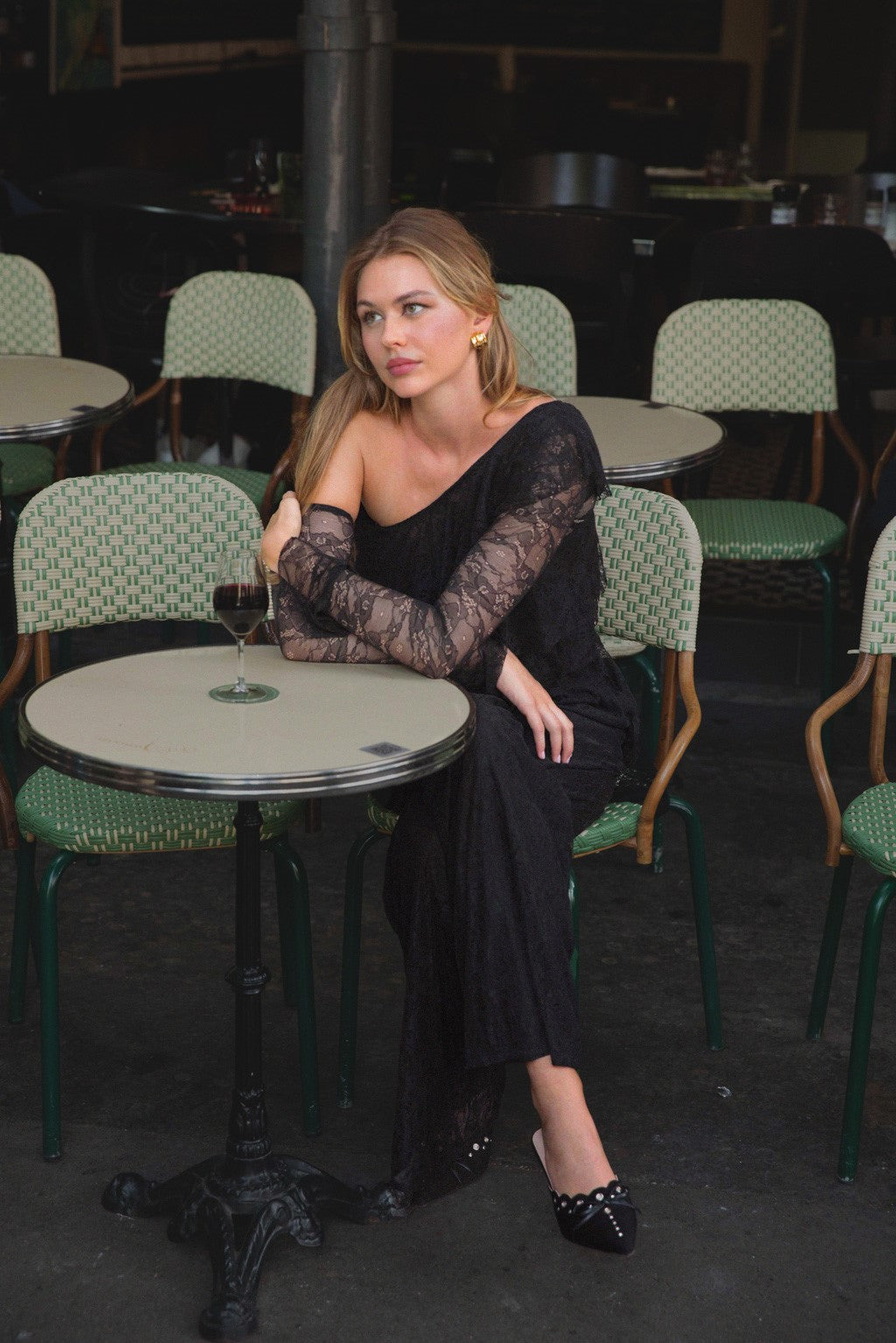 High-Waisted Wide Leg Lace Pants - Black