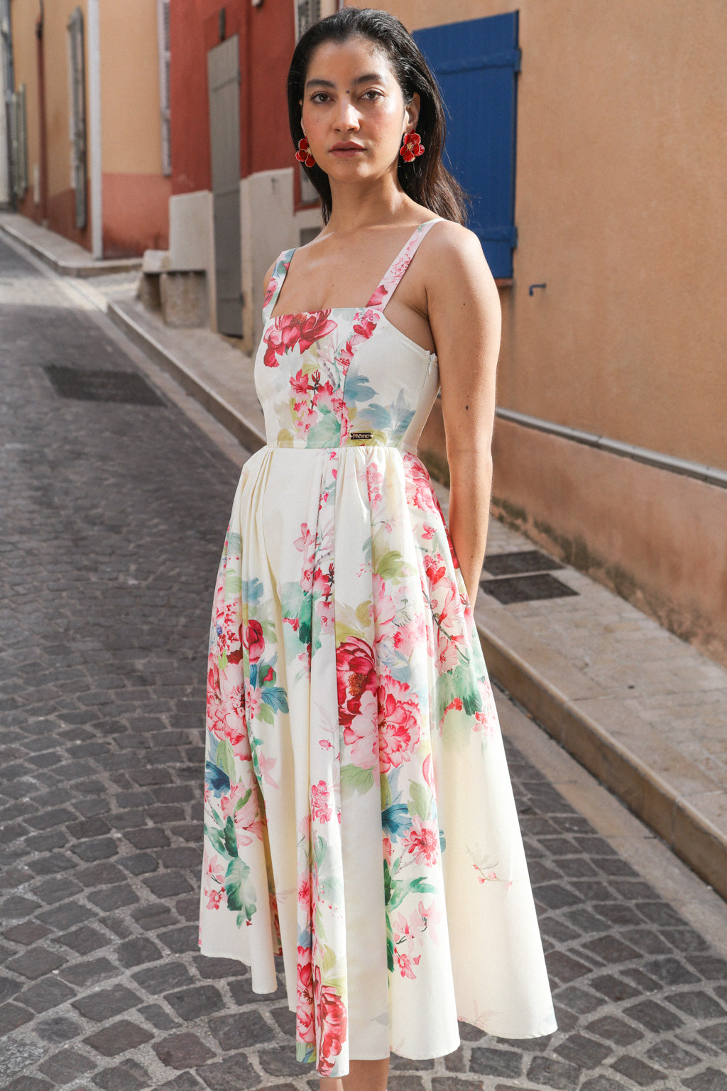 Robe Midi en Coton Mélangé - Pivoine