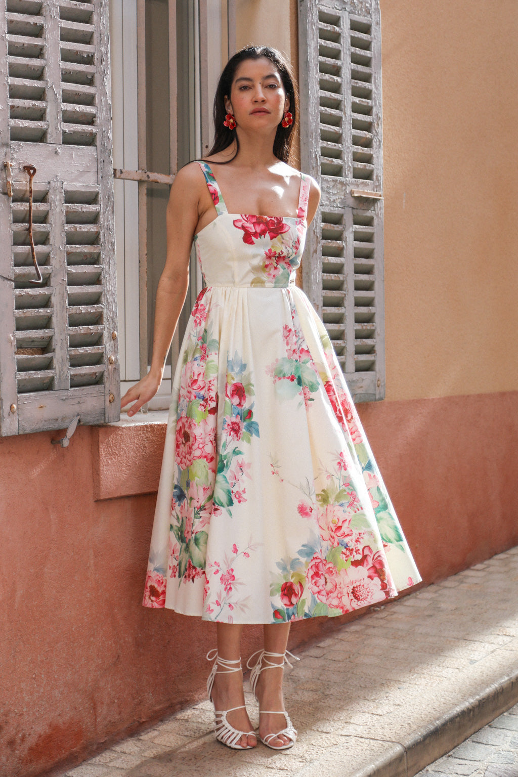 Robe Midi en Coton Mélangé - Pivoine