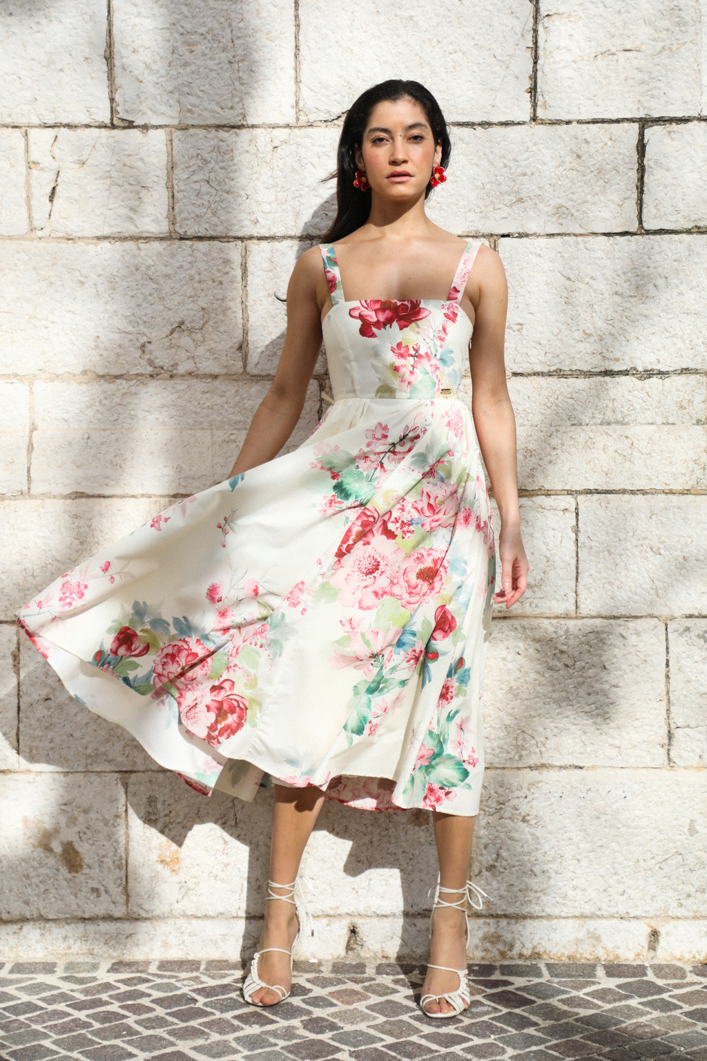 Robe Midi en Coton Mélangé - Pivoine