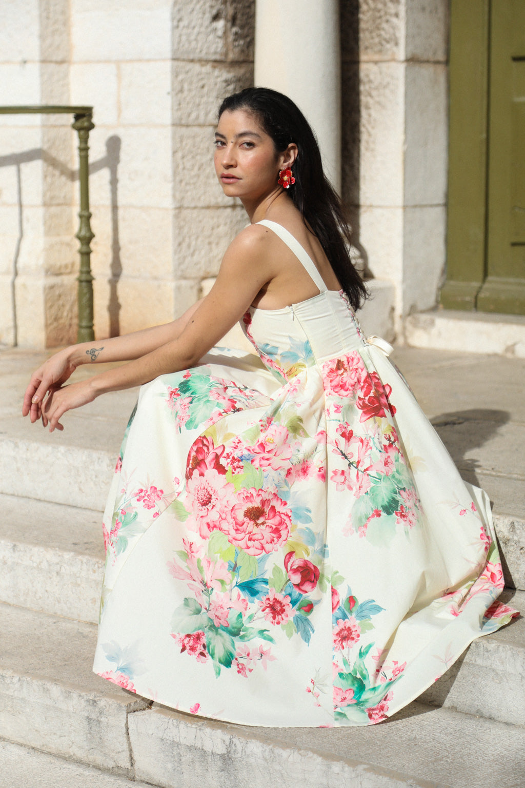 Robe Midi en Coton Mélangé - Pivoine