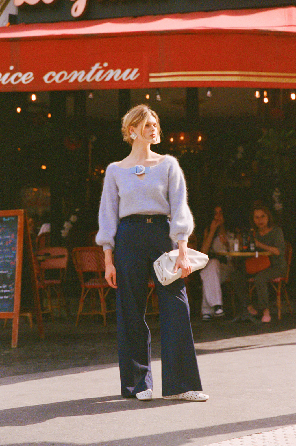 Pantalon large à ceinture élastique - Bleu jean