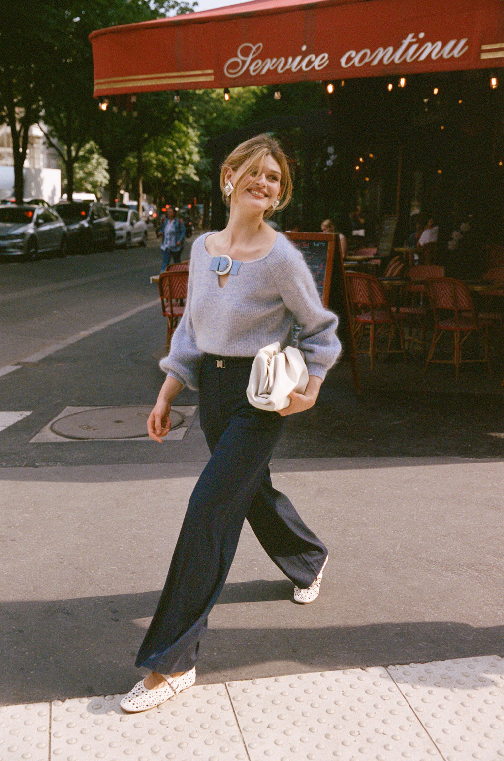 Mohair and wool sweater with belt buckle - Lilac blue