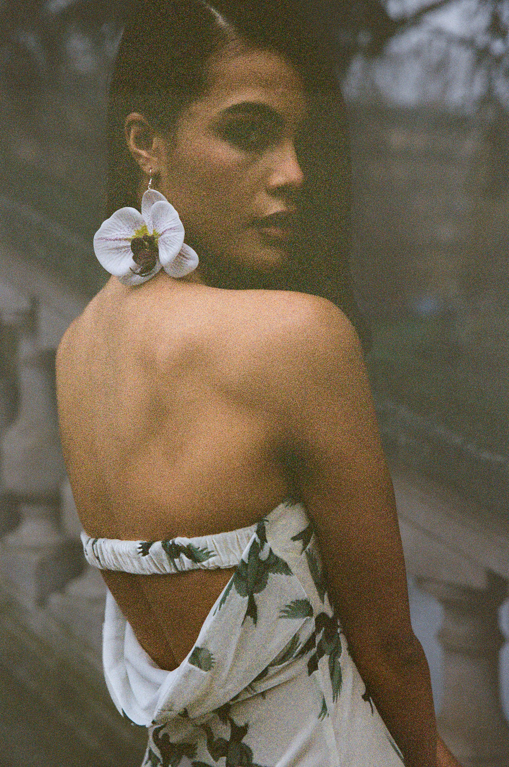 Strapless devoré velvet draped dress - Birds