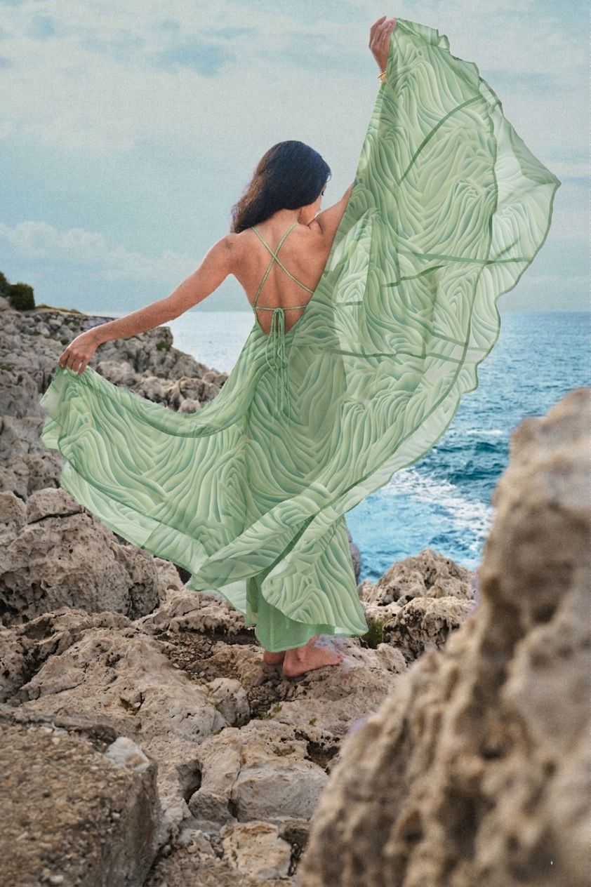 Robe longue en chiffon à imprimé - vert