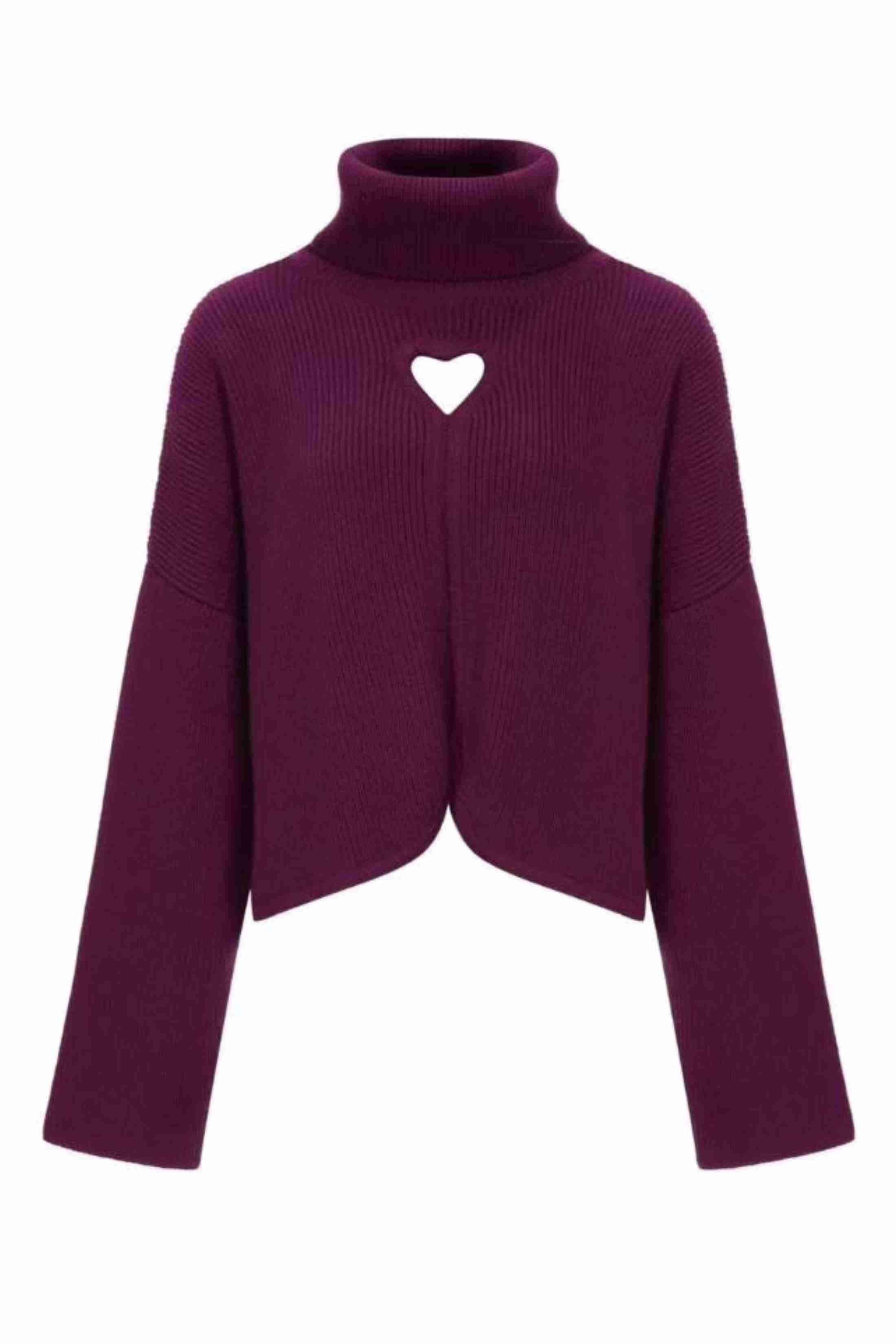 Pull en pur cachemire à découpe coeurs - bordeaux