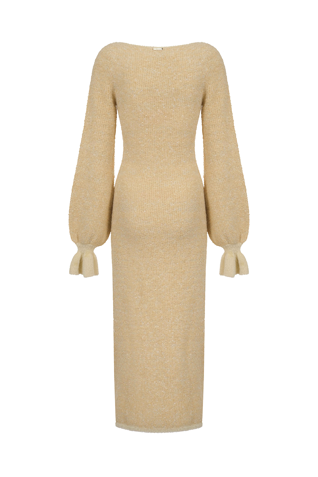 Boucle tweed dress with crocheted flowers - Caramel