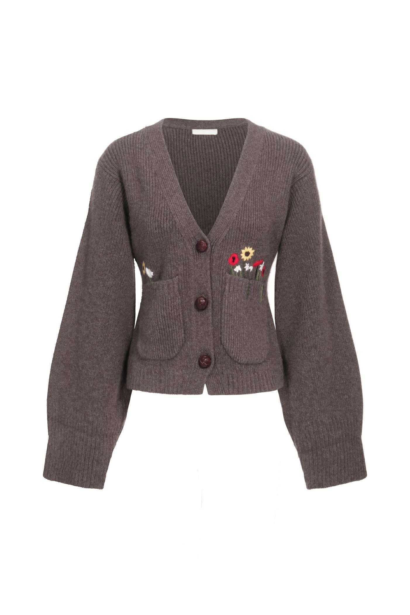 Pure cashmere cardigan with embroidery - Dark grey