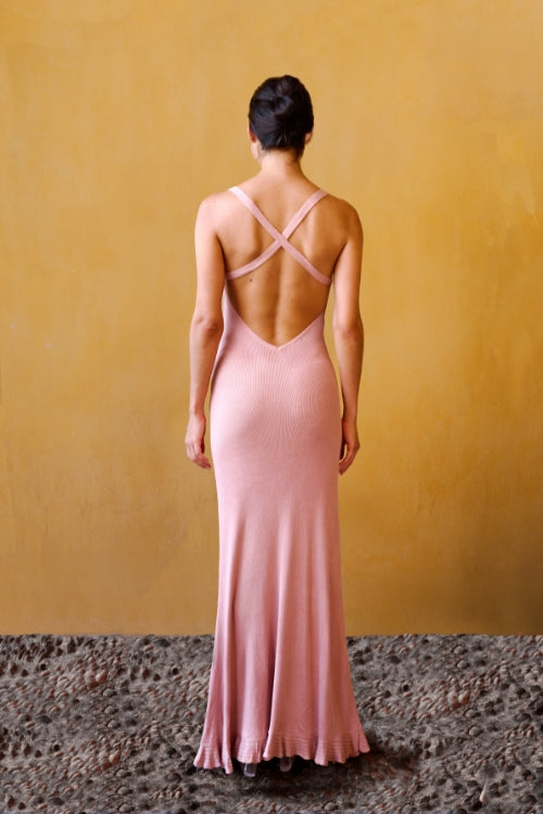 Robe en maille à fleurs crochetées – Rose