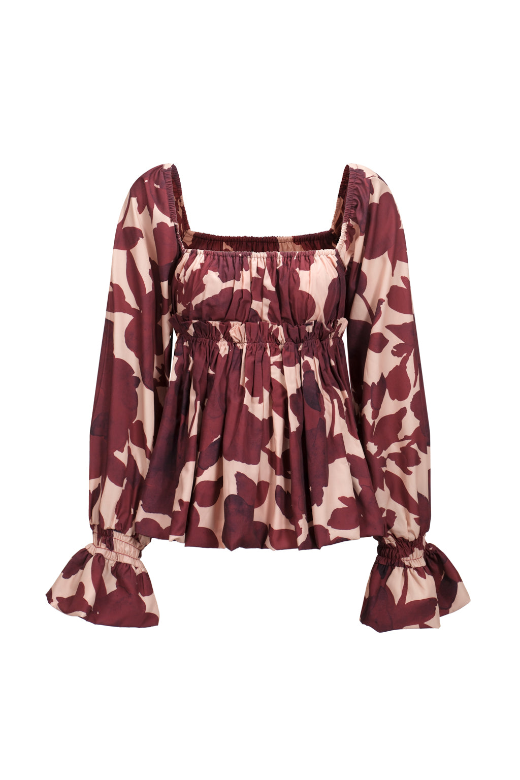 Ruffled floral-print top - Red