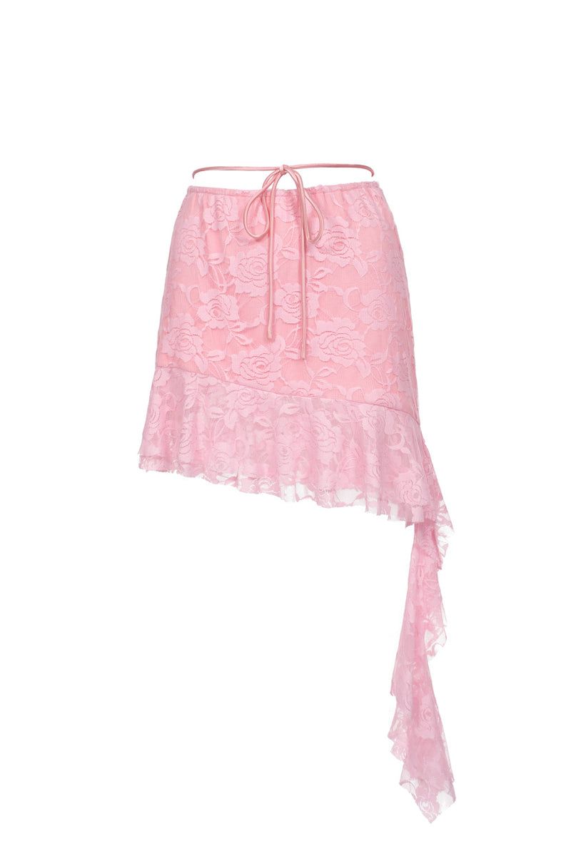 Rose and Ivory Lace Ruffle Mini Skirt
