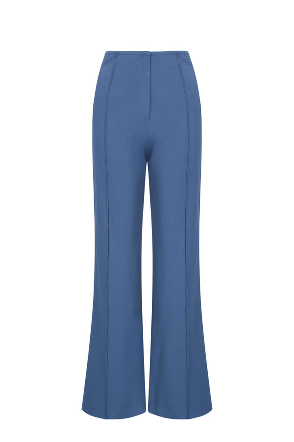 Pantalon droit taille haute - bleu denim