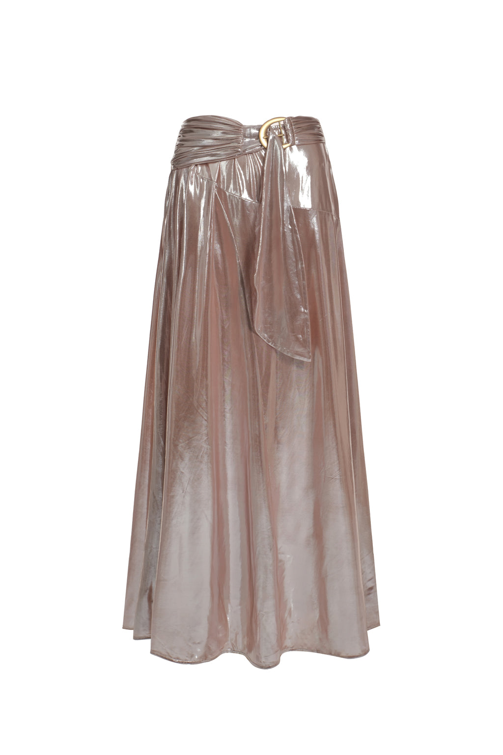 Pleated stretch-lamé maxi skirt - Rose gold