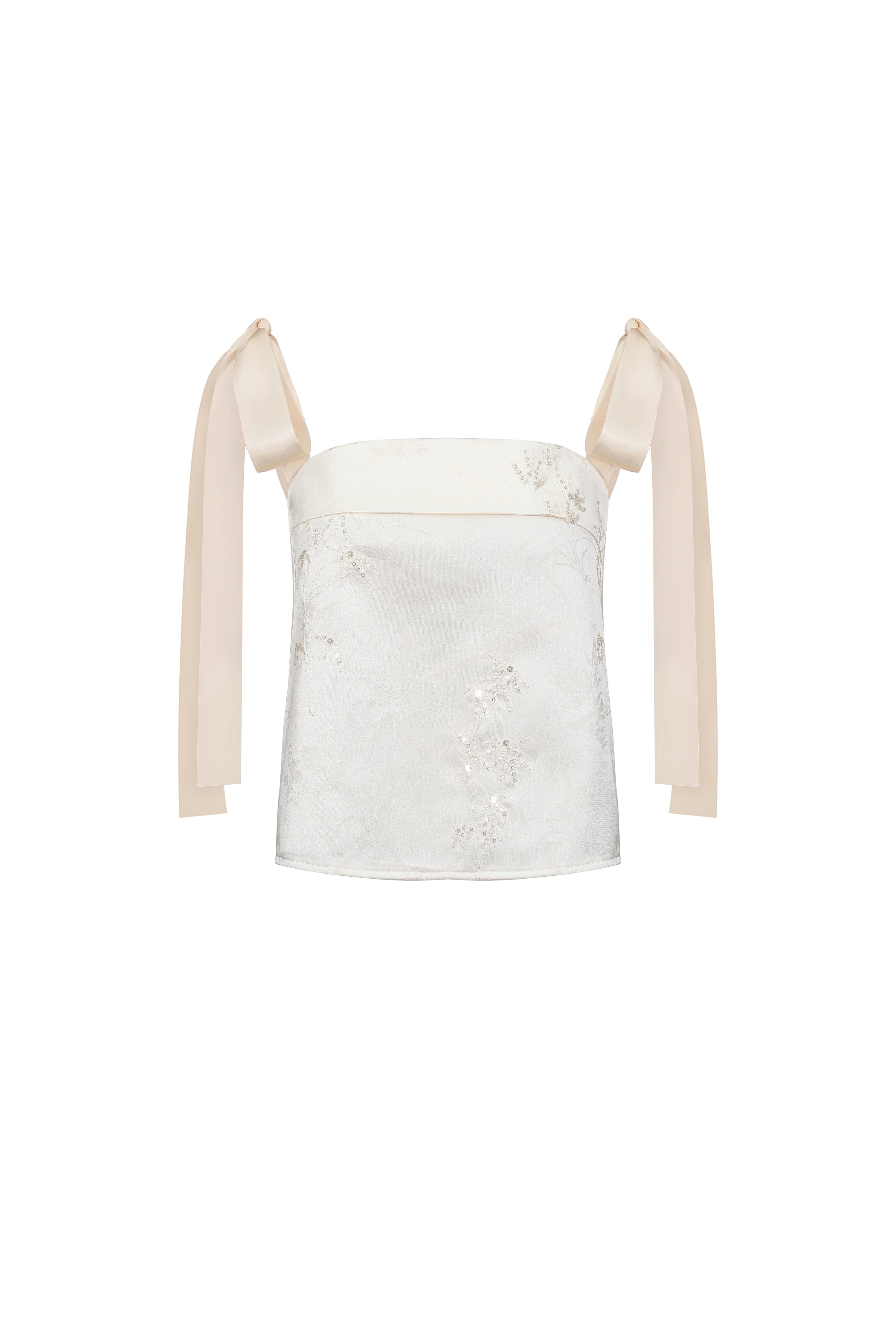 Haut brodé à dos ouvert et à liens - Beige