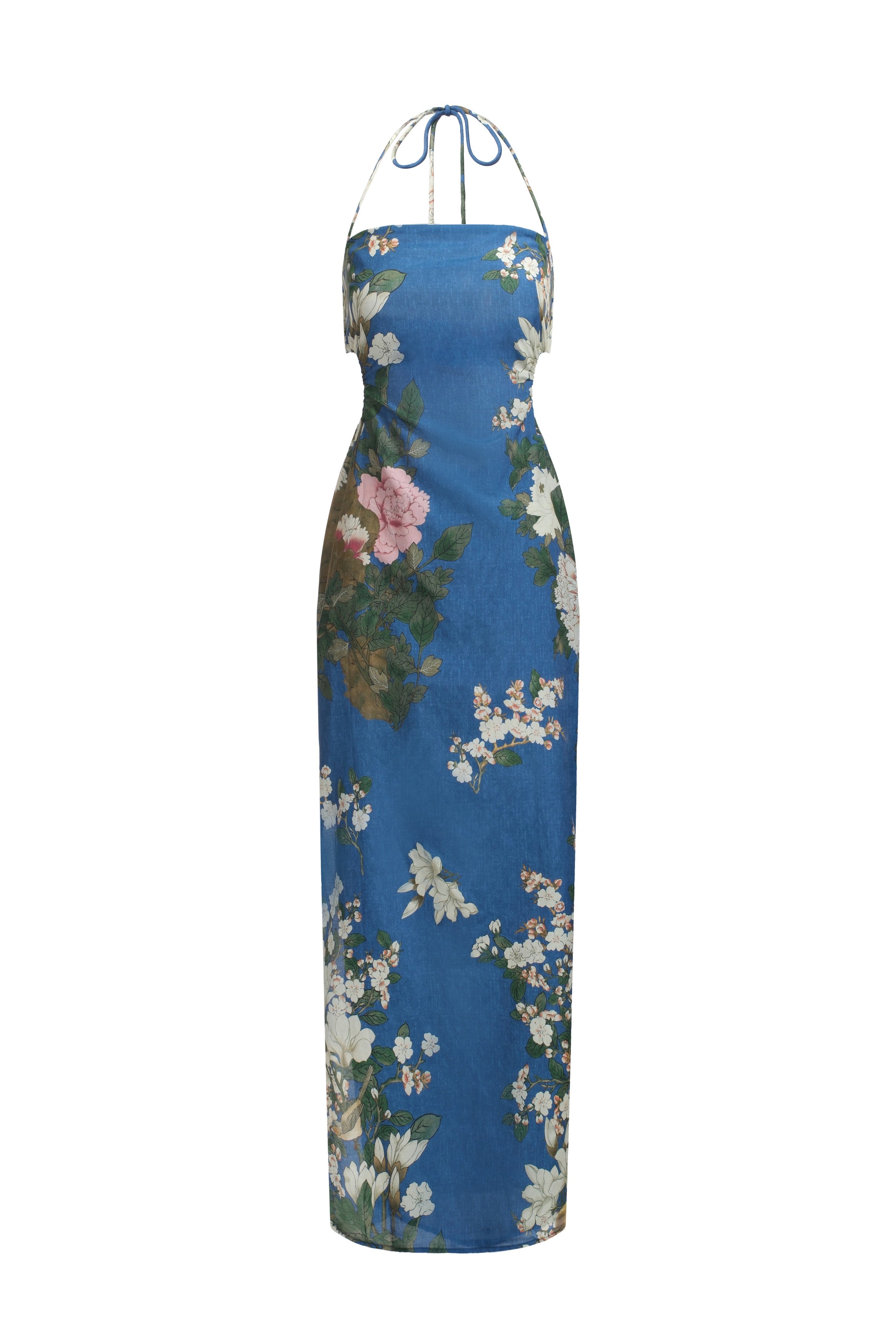 Floral-print cotton and silk-blend voile dress - Blue