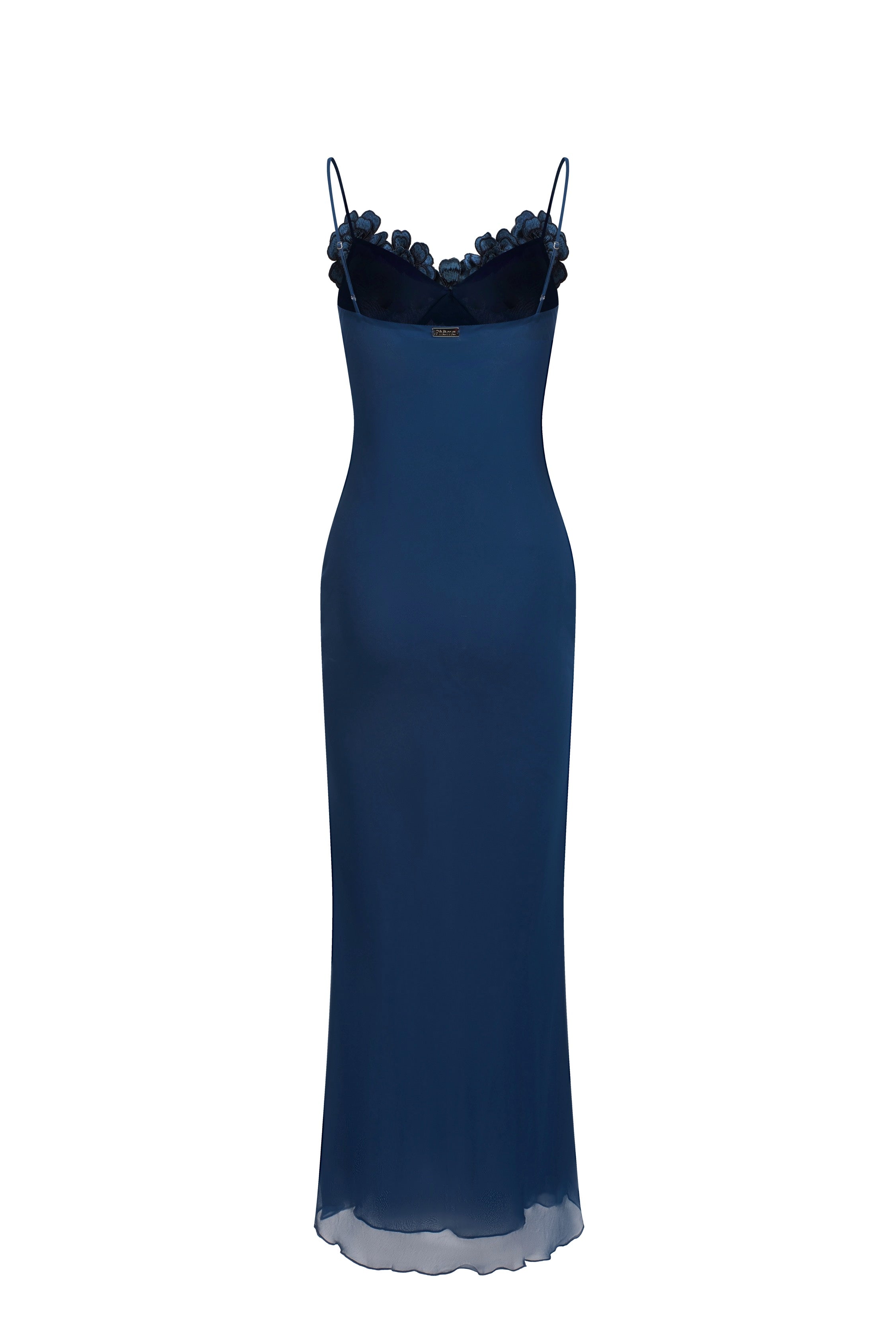Robe en chiffon à fleurs brodées - Bleu