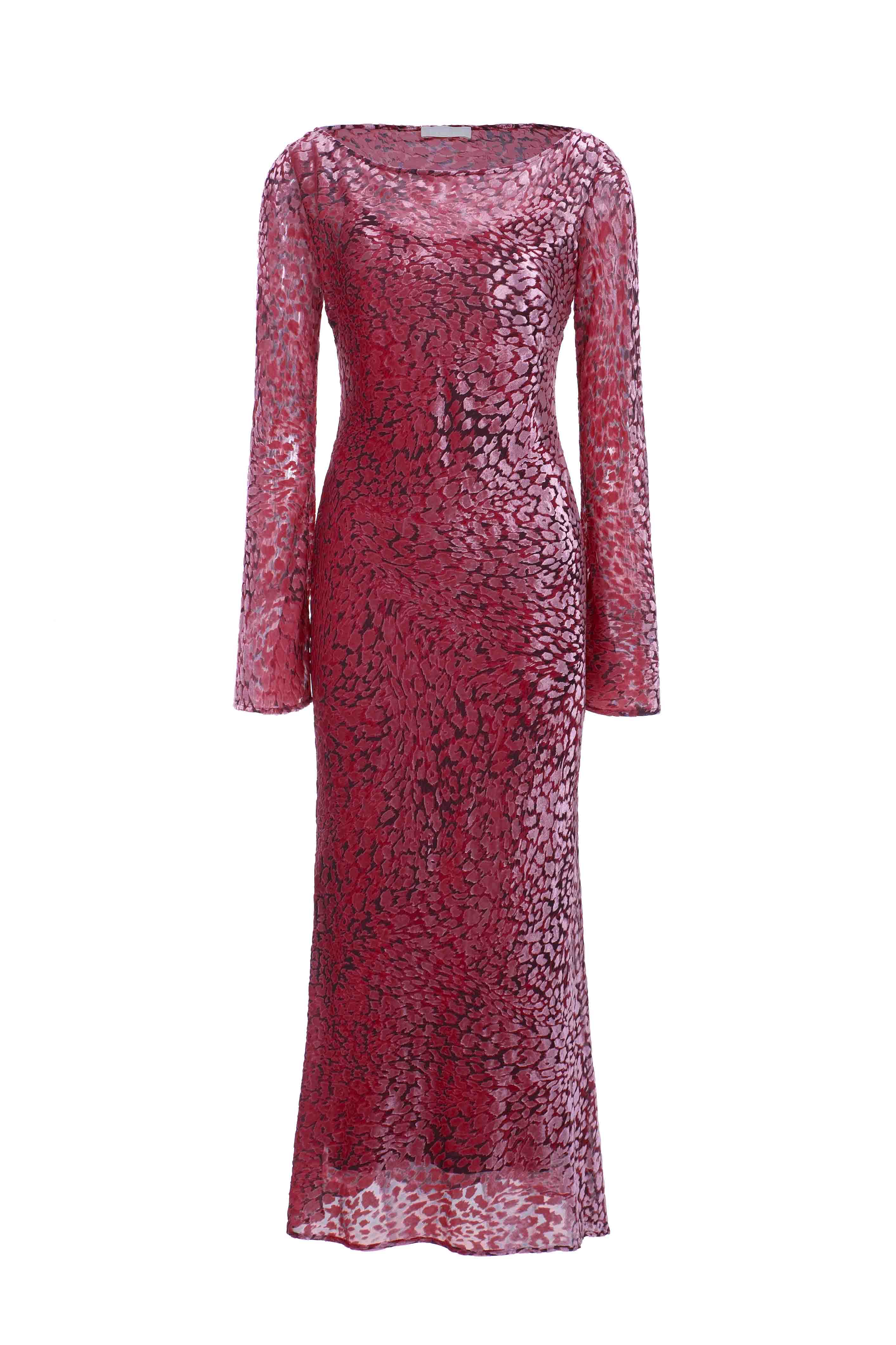 Leopard devoré-velvet long dress with inner slip - Pink