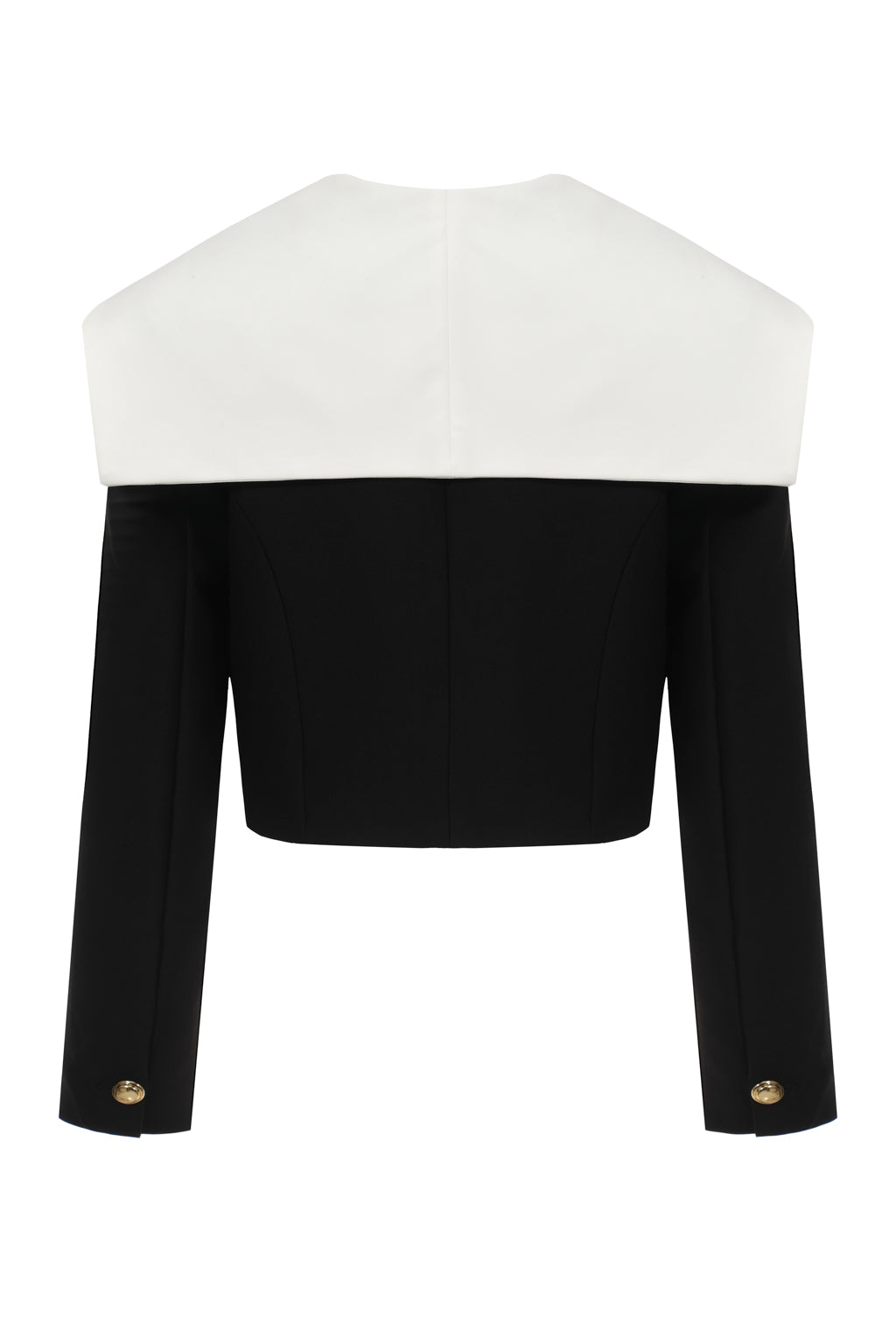 Cropped blazer with oversized collar - black and white