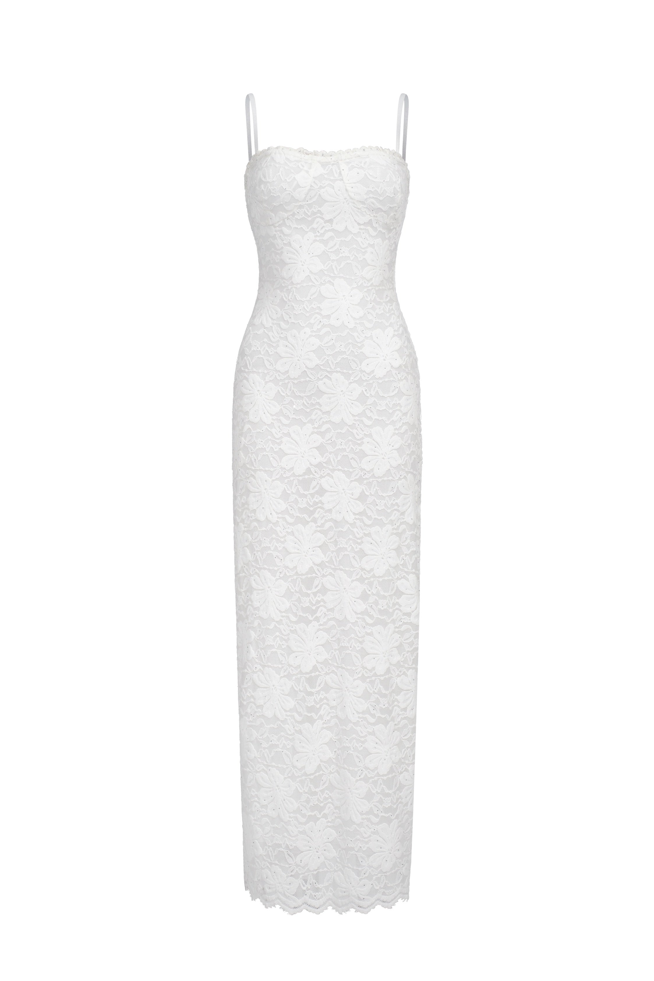Long sequin and lace dress - white