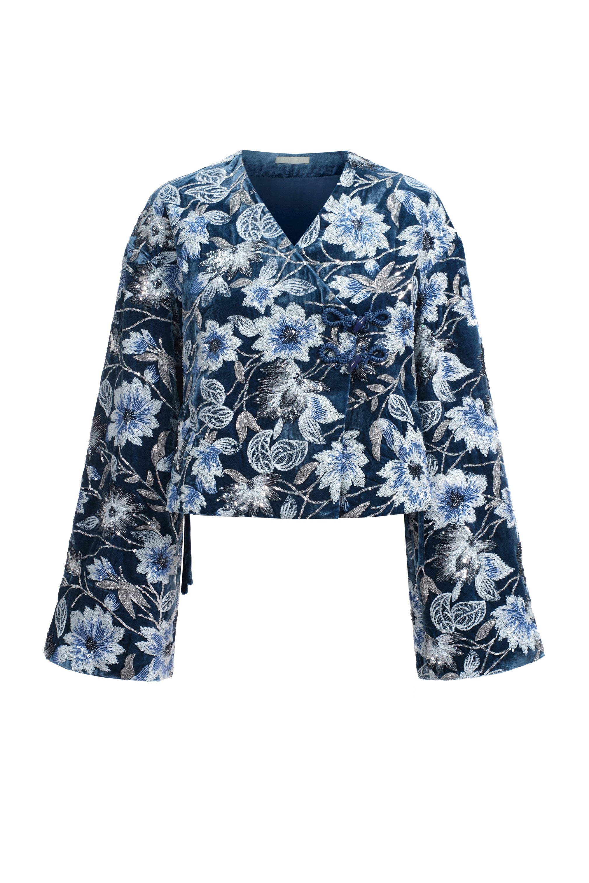 Short embroidered velvet jacket - Blue