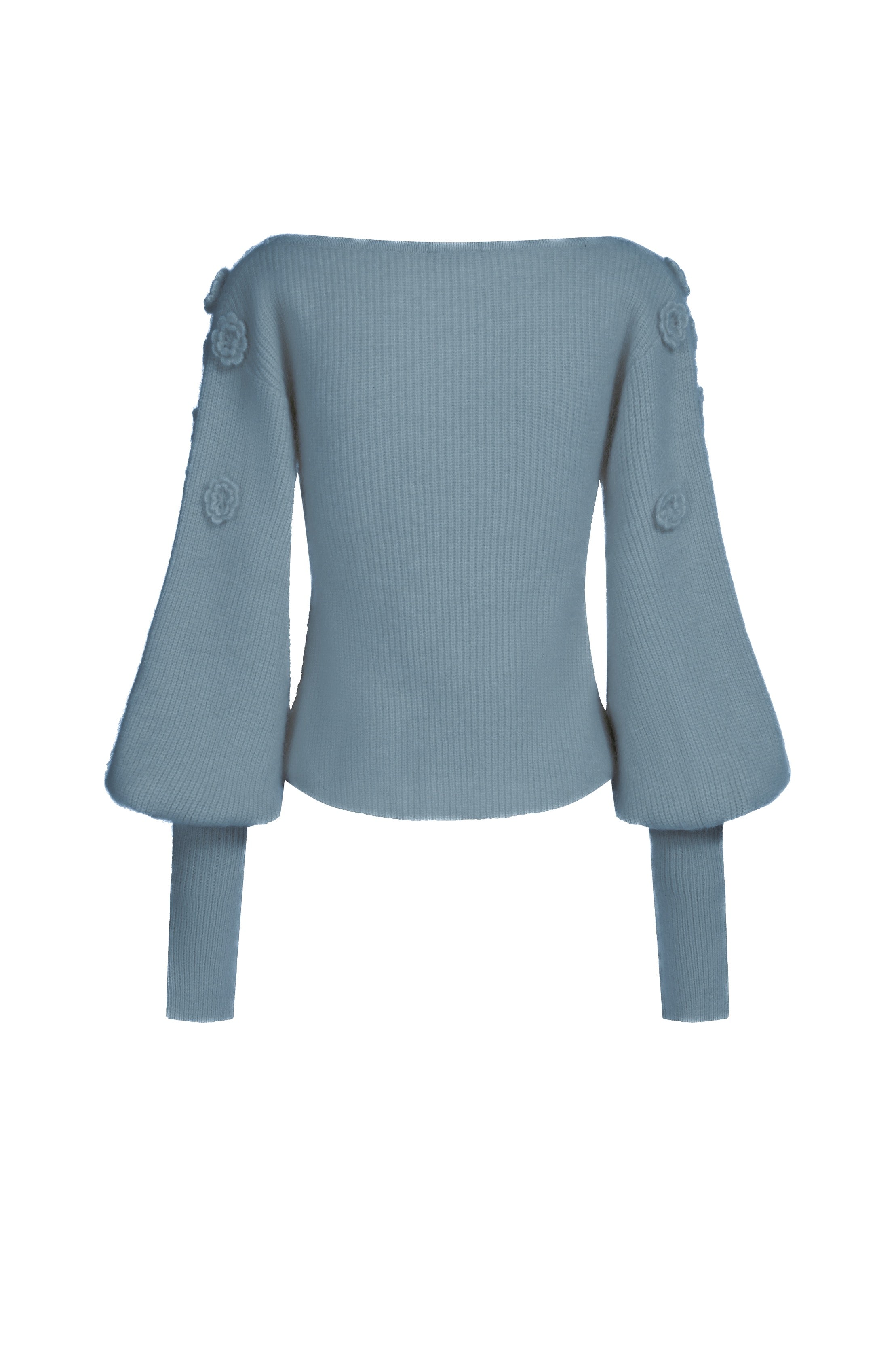 Pull col V en mohair et laine à fleurs - bleu