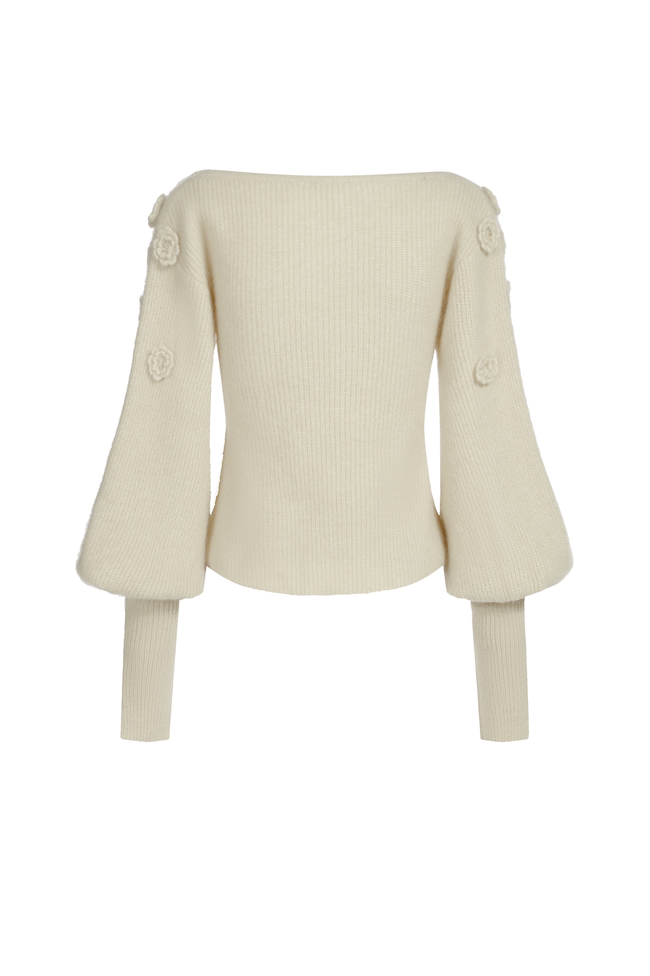 Pull col V en mohair et laine à fleurs - blanc