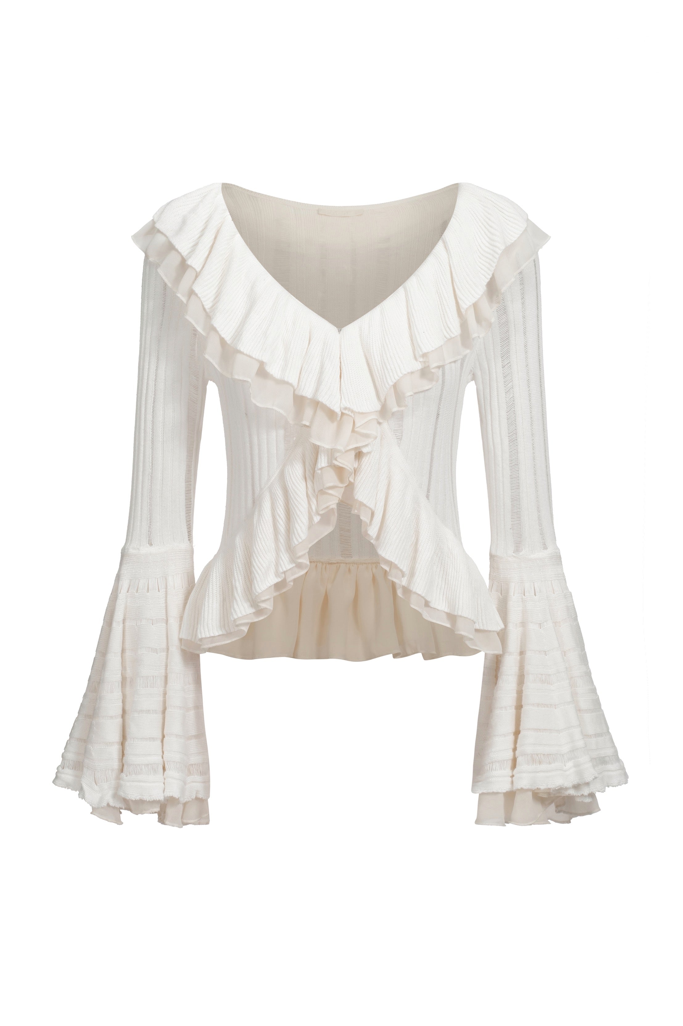 Haut en maille à volants en chiffon - blanc